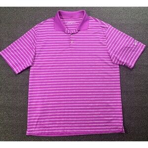 Nike Shirt Mens L Purple Striped Golf Polo Performance Stretch‎ Dri-Fit Swoosh